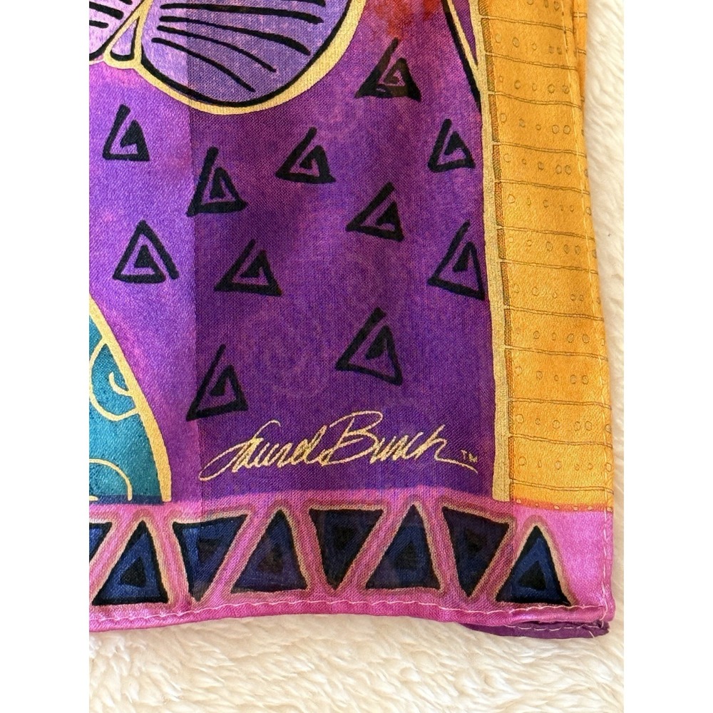 2015 Laurel Burch 100% Silk Scarf Indigo Cats & Butterflies 53x11 Wearable Art - Picture 8 of 11